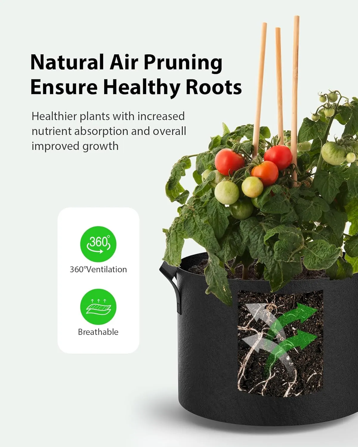 5-Pack Grow Bags 5 Gallon Thickened Plant Grow Bags Multi-Purpose Nonwoven Fabric Pots with Durable Handles, Outdoor Garden Plant Pots for Fruits Vegetables Flowers Herb Bonsai Plants, Black