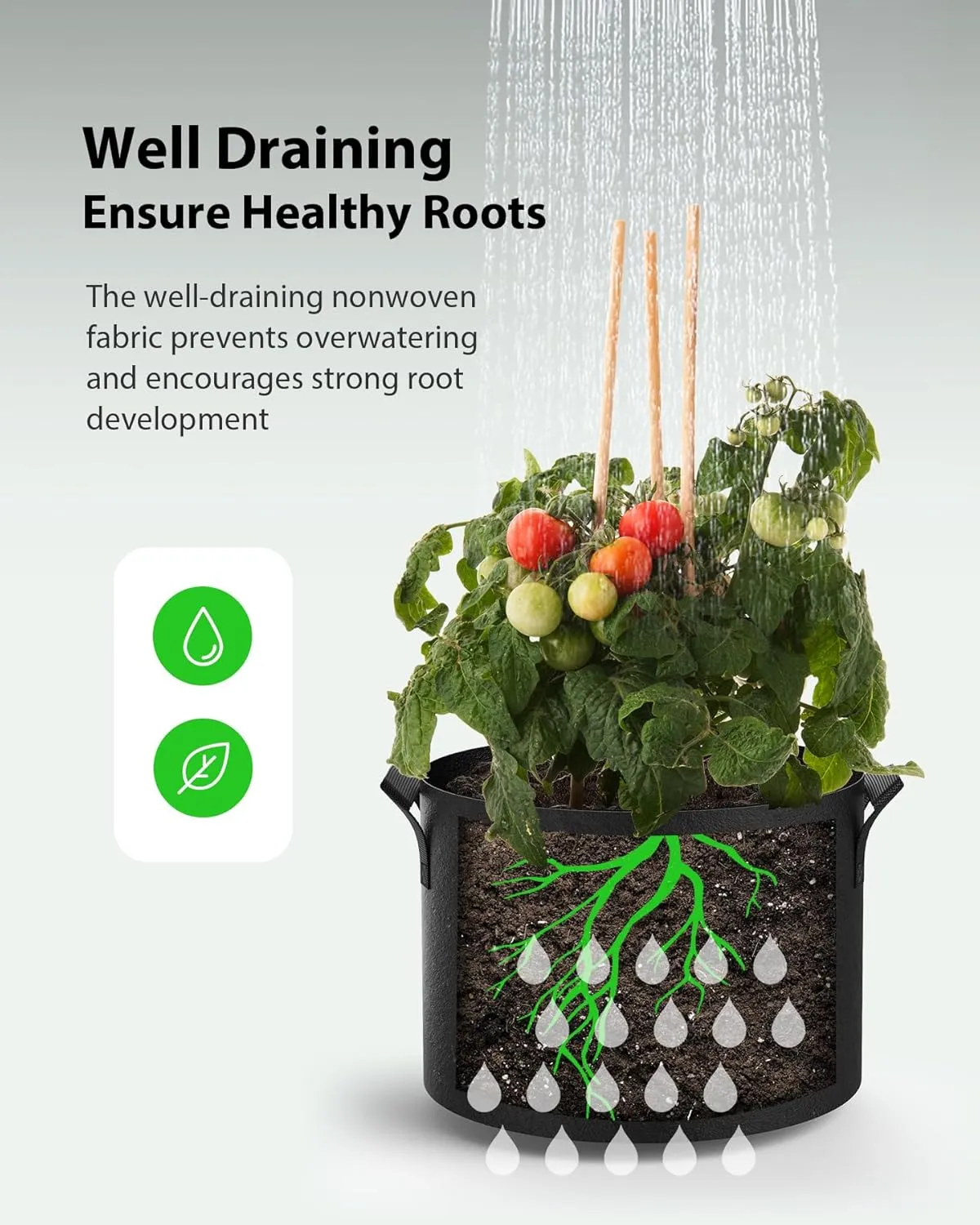 5-Pack Grow Bags 5 Gallon Thickened Plant Grow Bags Multi-Purpose Nonwoven Fabric Pots with Durable Handles, Outdoor Garden Plant Pots for Fruits Vegetables Flowers Herb Bonsai Plants, Black