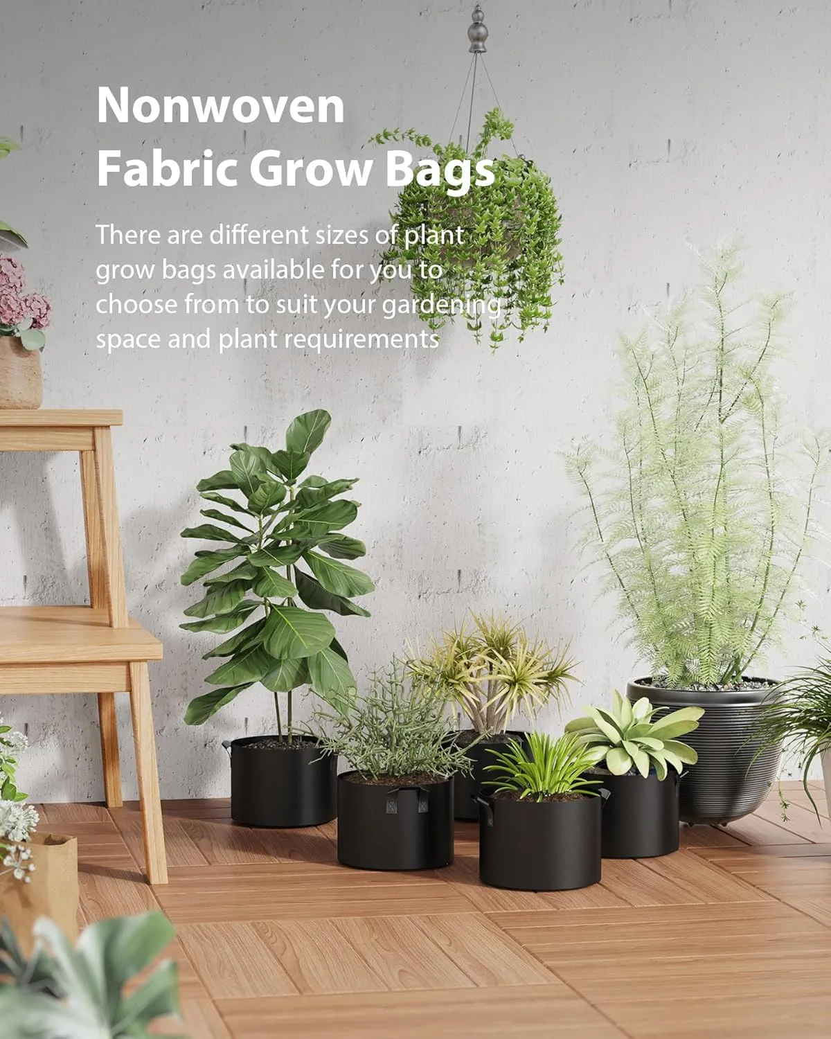5-Pack Grow Bags 5 Gallon Thickened Plant Grow Bags Multi-Purpose Nonwoven Fabric Pots with Durable Handles, Outdoor Garden Plant Pots for Fruits Vegetables Flowers Herb Bonsai Plants, Black