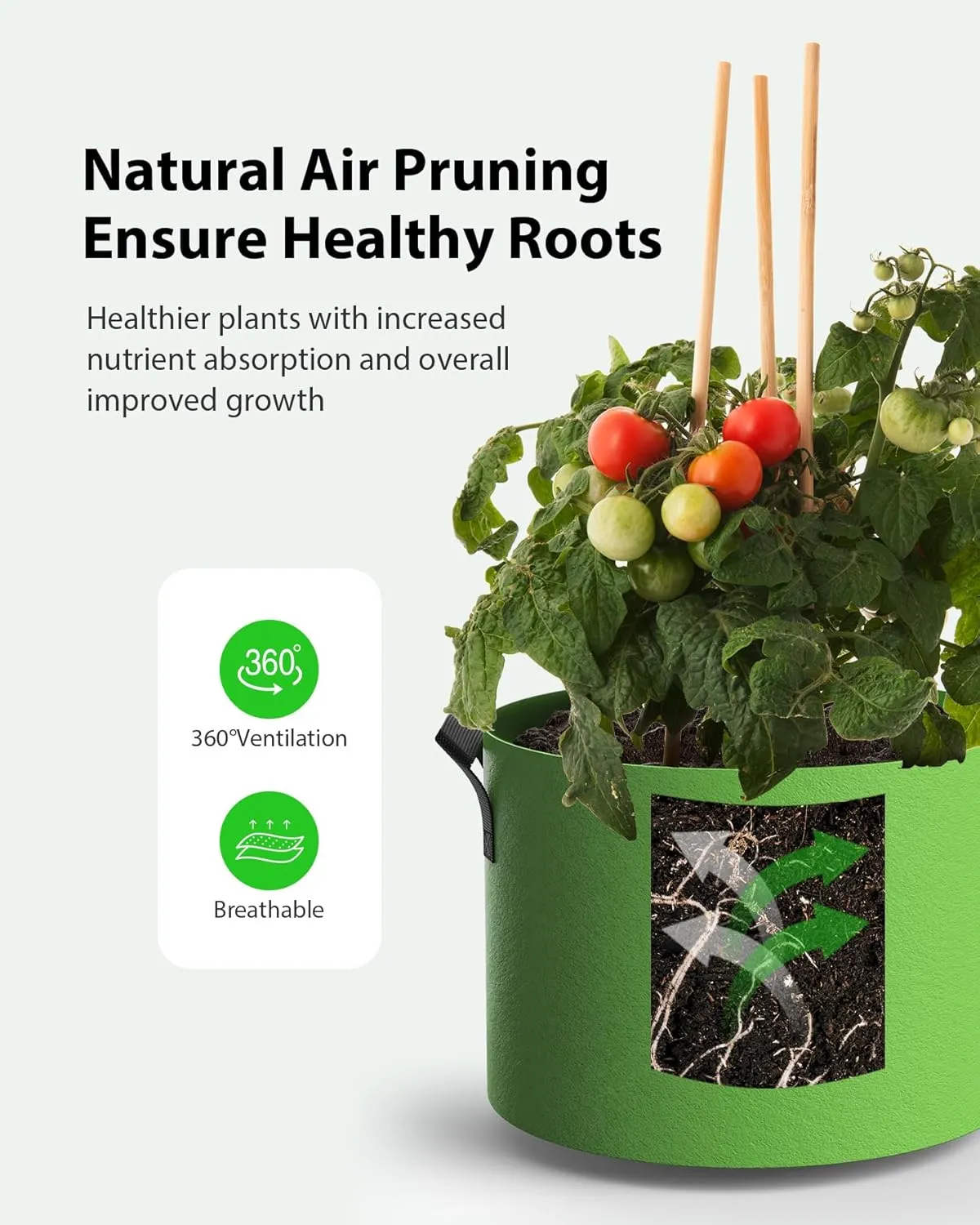 5-Pack Grow Bags 5 Gallon Thickened Plant Grow Bags Multi-Purpose Nonwoven Fabric Pots with Durable Handles, Outdoor Garden Plant Pots for Fruits Vegetables Flowers Herb Bonsai Plants, Green