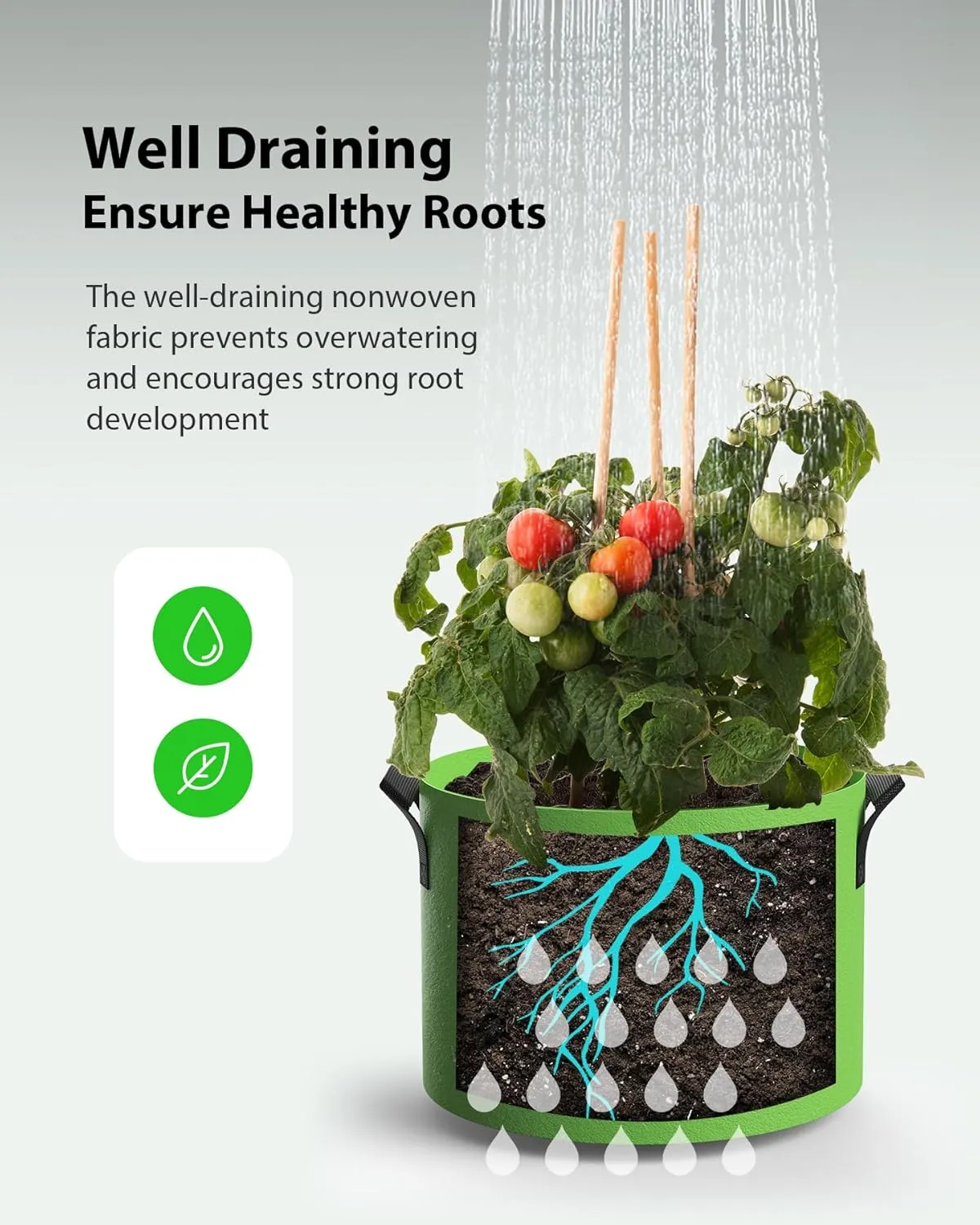 5-Pack Grow Bags 5 Gallon Thickened Plant Grow Bags Multi-Purpose Nonwoven Fabric Pots with Durable Handles, Outdoor Garden Plant Pots for Fruits Vegetables Flowers Herb Bonsai Plants, Green