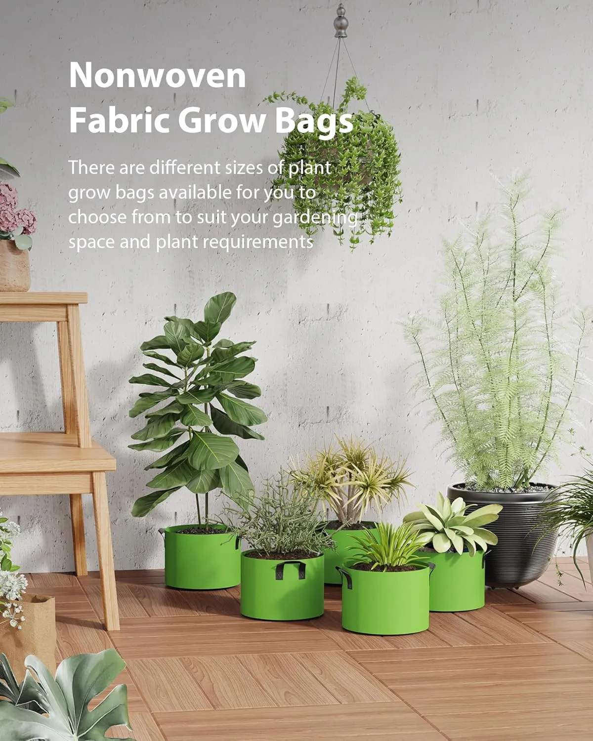 5-Pack Grow Bags 5 Gallon Thickened Plant Grow Bags Multi-Purpose Nonwoven Fabric Pots with Durable Handles, Outdoor Garden Plant Pots for Fruits Vegetables Flowers Herb Bonsai Plants, Green