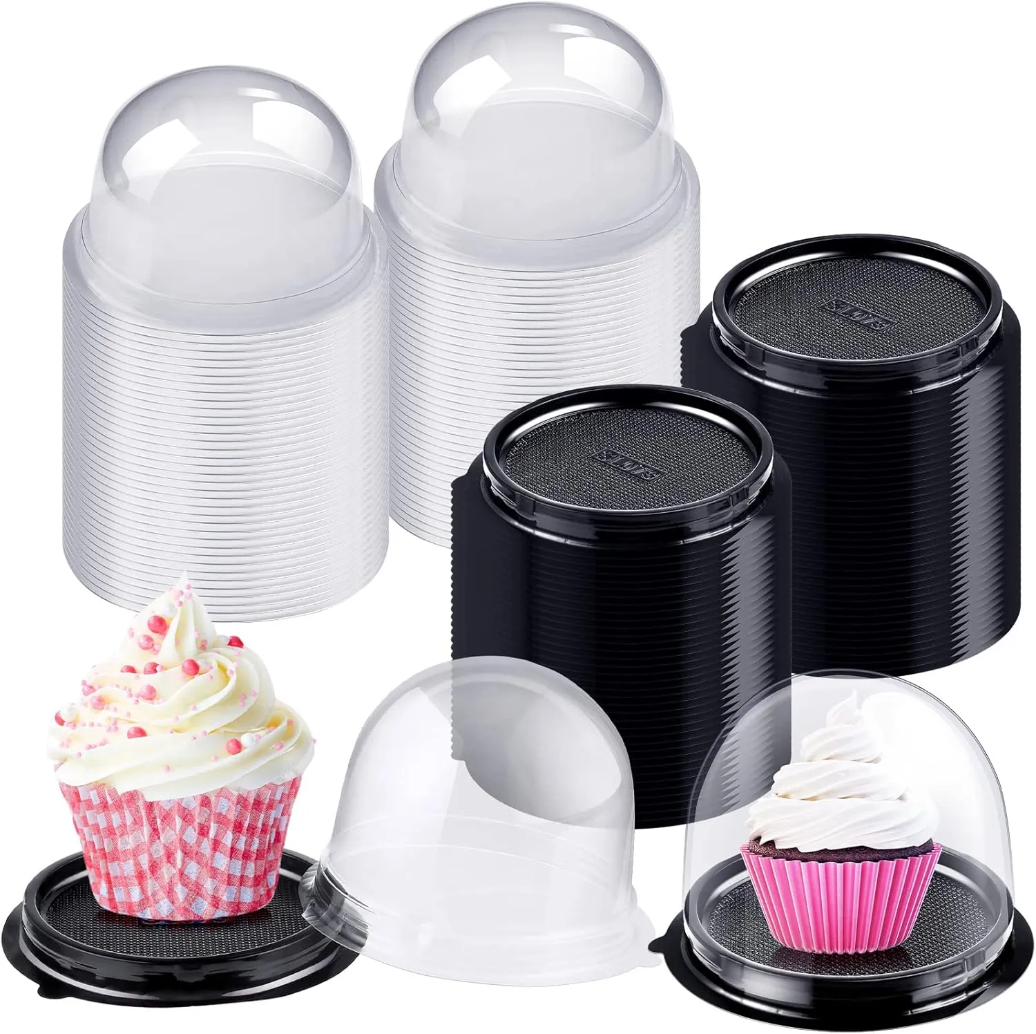 50 Pieces Clear Individual Cupcake Container Cupcake Carrier Holder Box Single cake Boxes Bags Cake Cups with Lid for Wedding Display Muffin Party Disposable Cookies