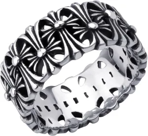 555Jewelry Stainless Steel Rings Men 10MM Cross Rings for Men Chrome Hearts Ring Wedding Band Vintage Retro Gothic Biker Christian Rings for Men US Size 7-13