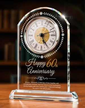60th Wedding Anniversary K9 Crystal Quartz Clock,60 Years of Marriage Gift,Happy Diamond Anniversary Decoration Gift,for Parents,Grandparents,Couple