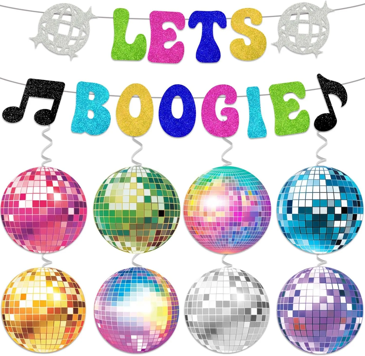 80's 90s Disco Themed Party Decorations Let's Boogie Banner Disco Ball Hanging Swirls Backdrop 70s Hanging Decor For Classroom Throwback Party Decorations Back To 60s 70s 80s 90s Dance Decade Party