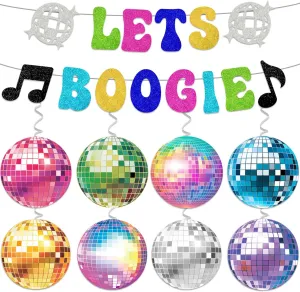 80's 90s Disco Themed Party Decorations Let's Boogie Banner Disco Ball Hanging Swirls Backdrop 70s Hanging Decor For Classroom Throwback Party Decorations Back To 60s 70s 80s 90s Dance Decade Party
