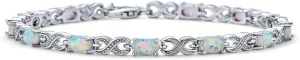 9CT Simulated Gemstone White Opal Blue Sapphire Amethyst Purple Oval AAA Clear CZ Alternating Infinity Tennis Bracelet For Women Girlfriend .925 Sterling Silver 7,7.5 Inch