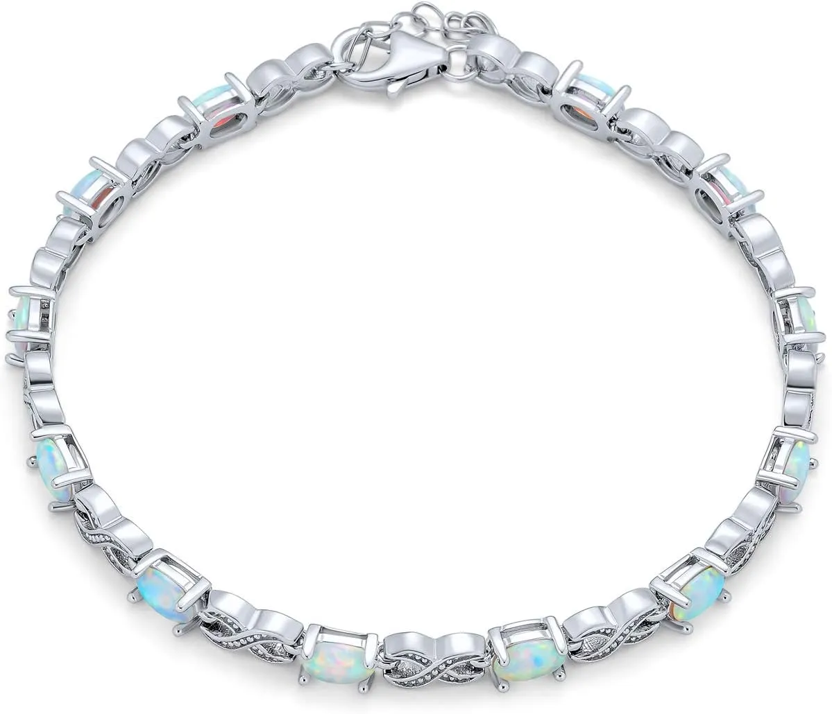 9CT Simulated Gemstone White Opal Blue Sapphire Amethyst Purple Oval AAA Clear CZ Alternating Infinity Tennis Bracelet For Women Girlfriend .925 Sterling Silver 7,7.5 Inch