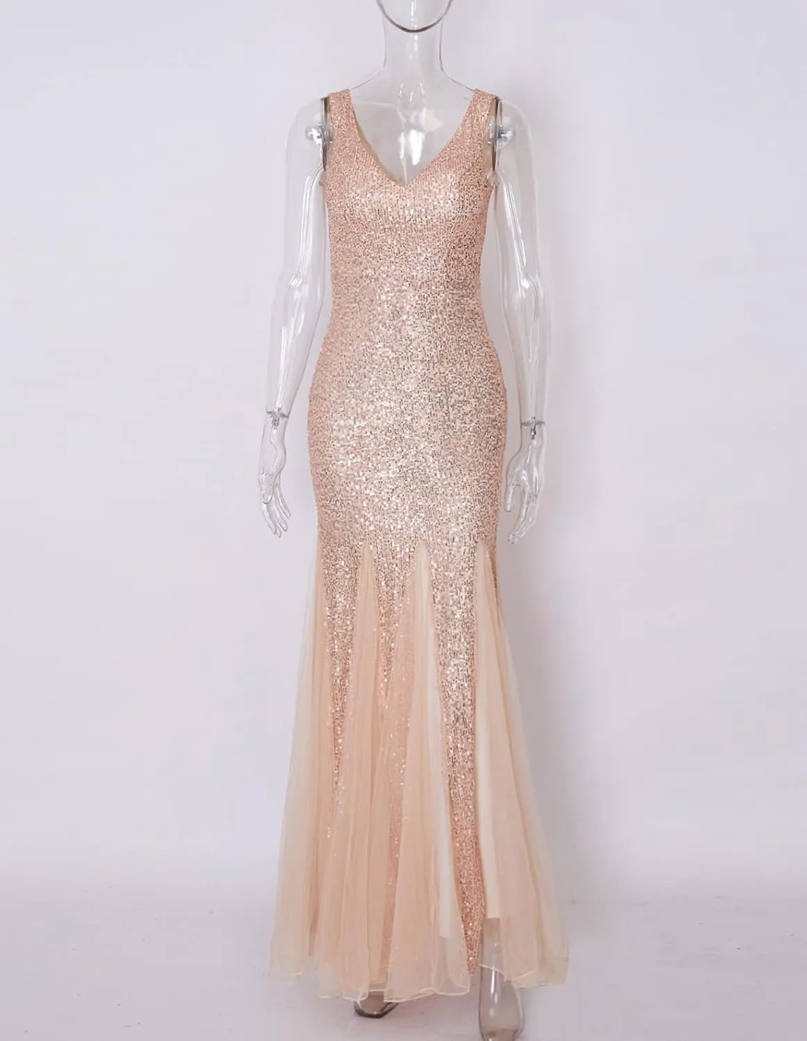 A ARFAR Women Sequin Dress Tulle Party Dress for Women Sexy V-Neck Dress Formal Long Dresses Evening Prom Gowns