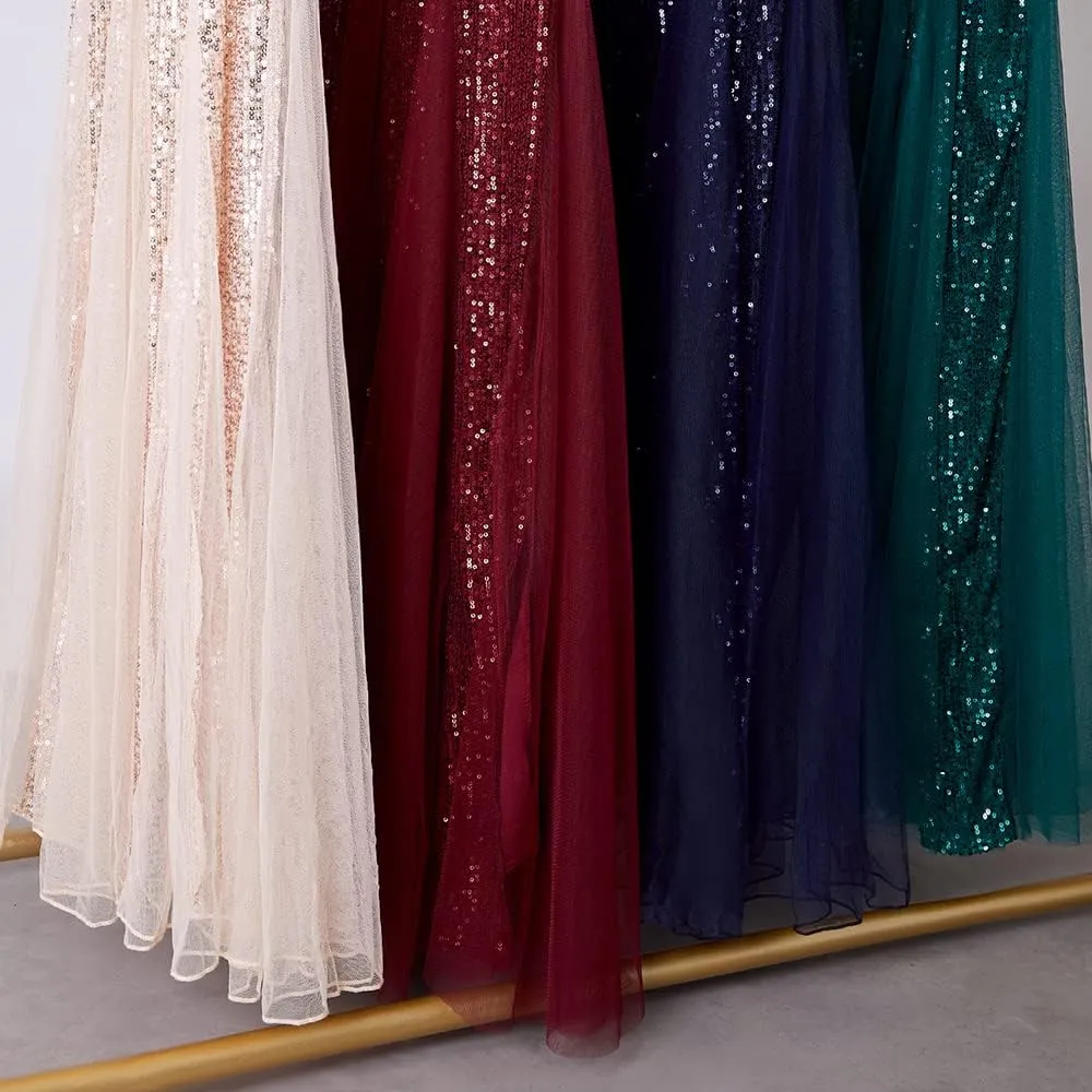A ARFAR Women Sequin Dress Tulle Party Dress for Women Sexy V-Neck Dress Formal Long Dresses Evening Prom Gowns