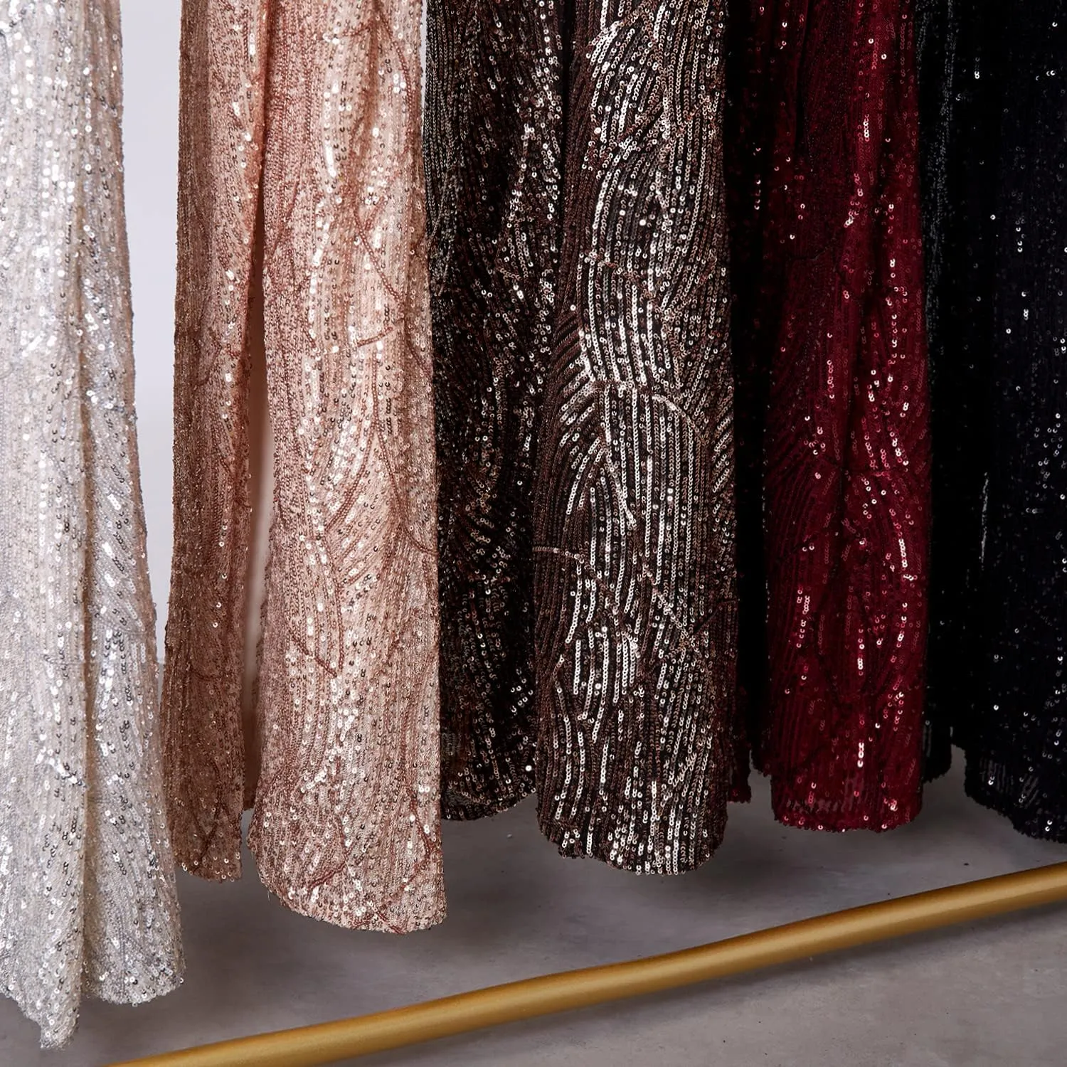 A ARFAR Women Sequin Party Dress V-Neck Sphagetti Strap Dress Sexy High Slit Dress Formal Evening Gowns