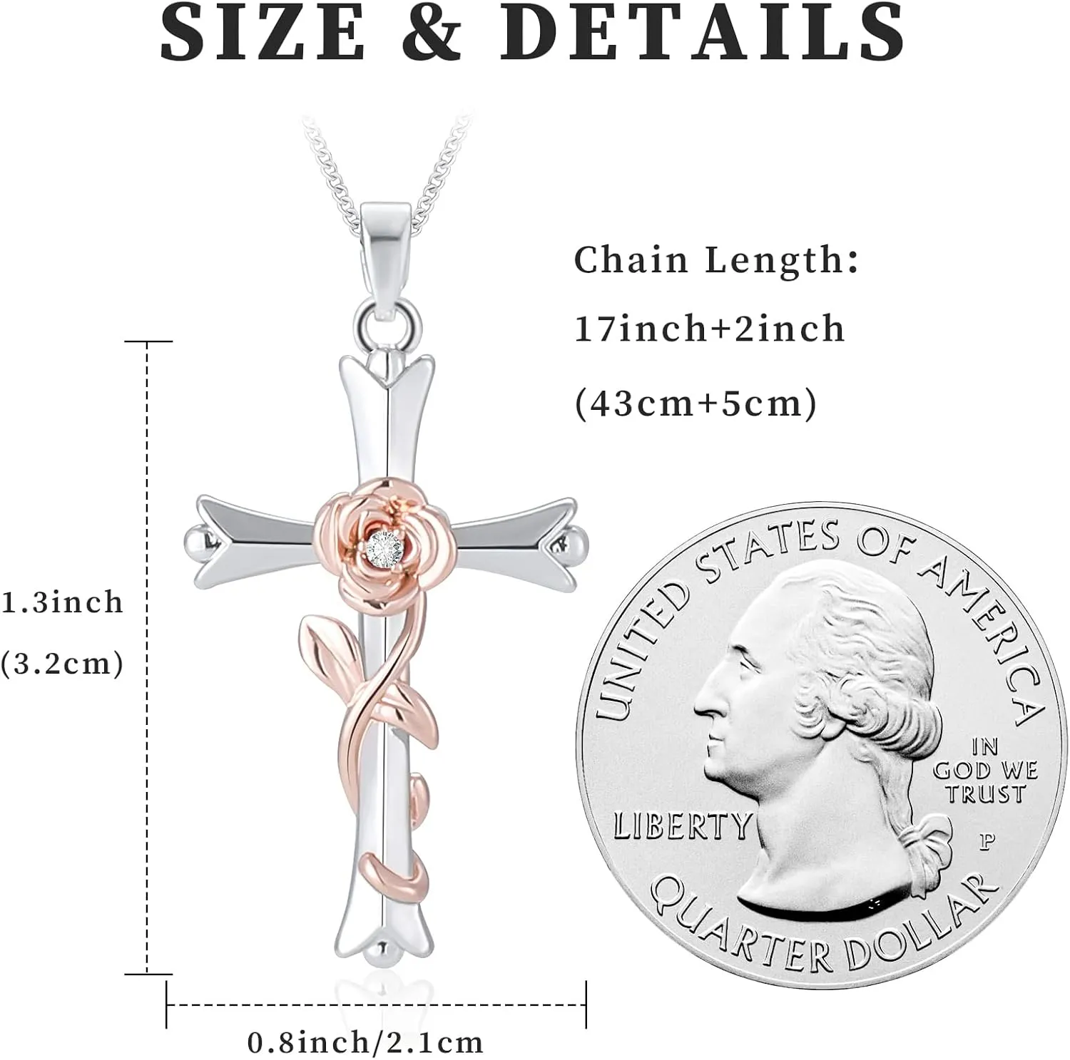 ACECHA Cross Necklace for Women | Silver Faith Birthstone Cross Pendant with Birth Flower Jewelry Gifts for Teen Wife Women for Birthday Anniversary