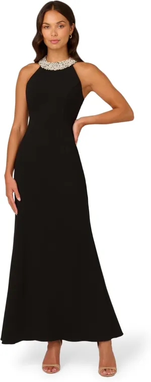 Adrianna Papell Women's Beaded Halter Gown