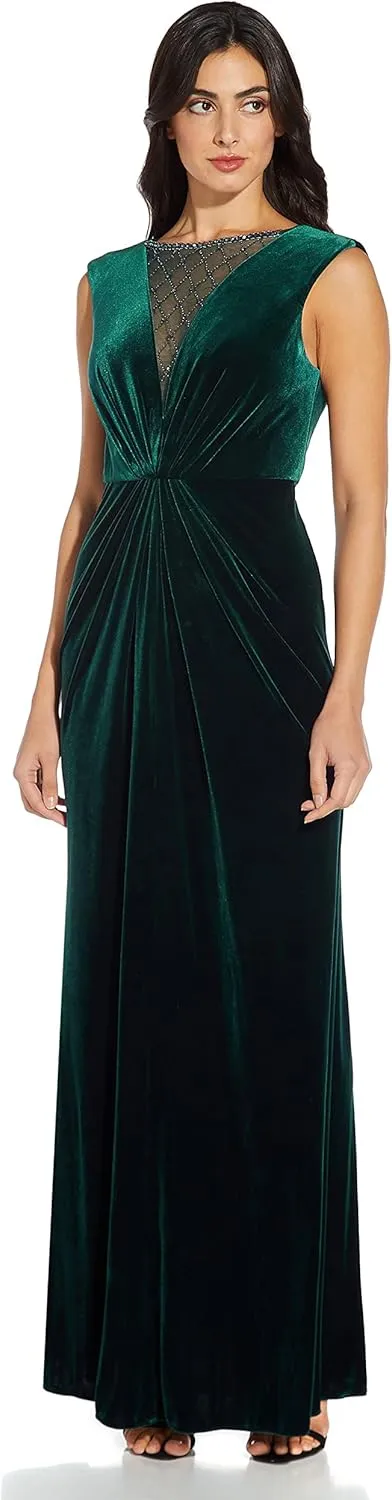 Adrianna Papell Women's Beaded Velvet Mermaid Gown