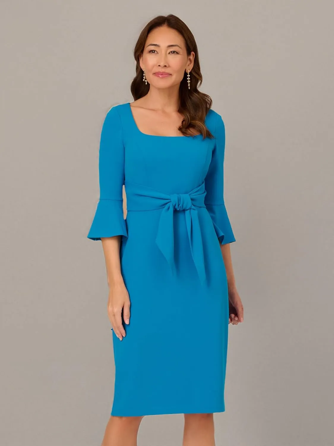 Adrianna Papell Women's Bell Sleeve Tie Front Dress