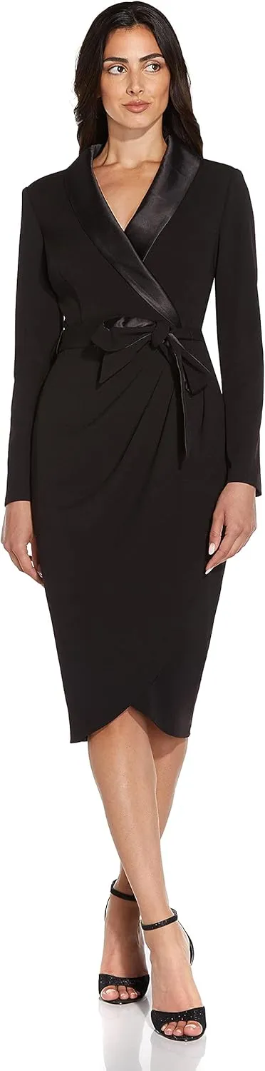 Adrianna Papell Women's Knit Crepe Tuxedo Wrap Dress