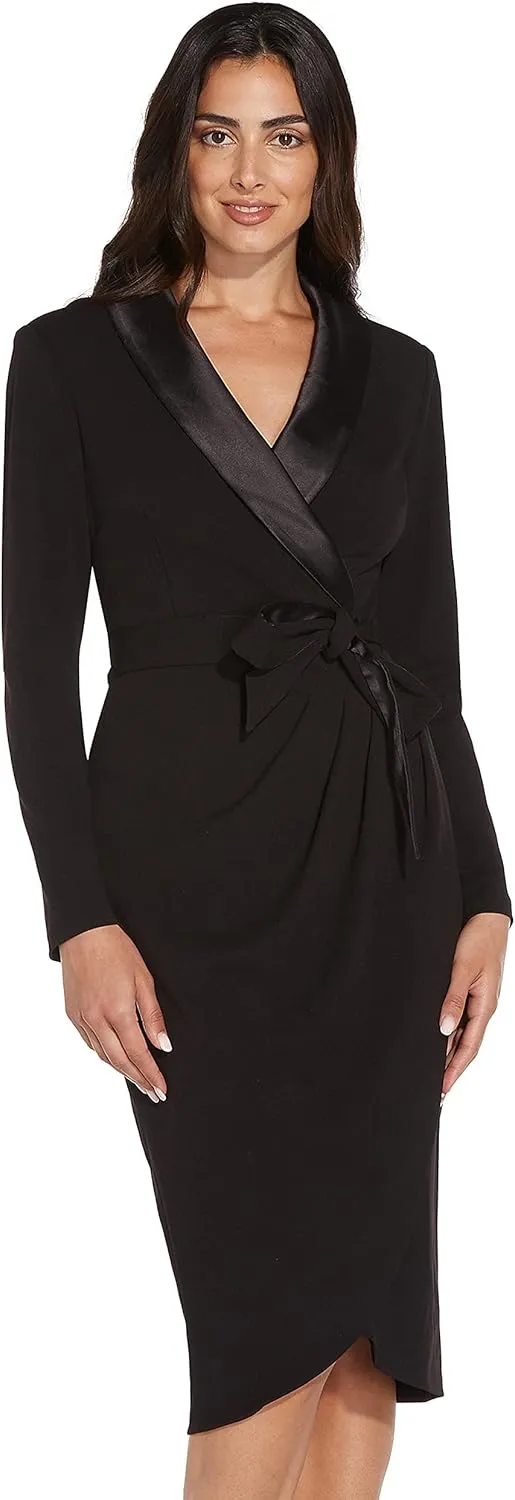 Adrianna Papell Women's Knit Crepe Tuxedo Wrap Dress
