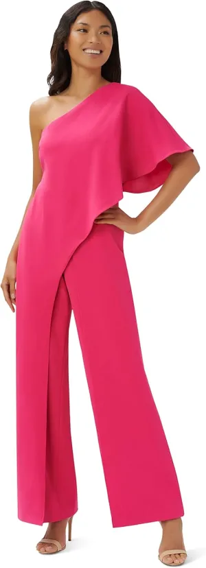 Adrianna Papell Women's Size One Shoulder Crepe Melania Jumpsuit Plus