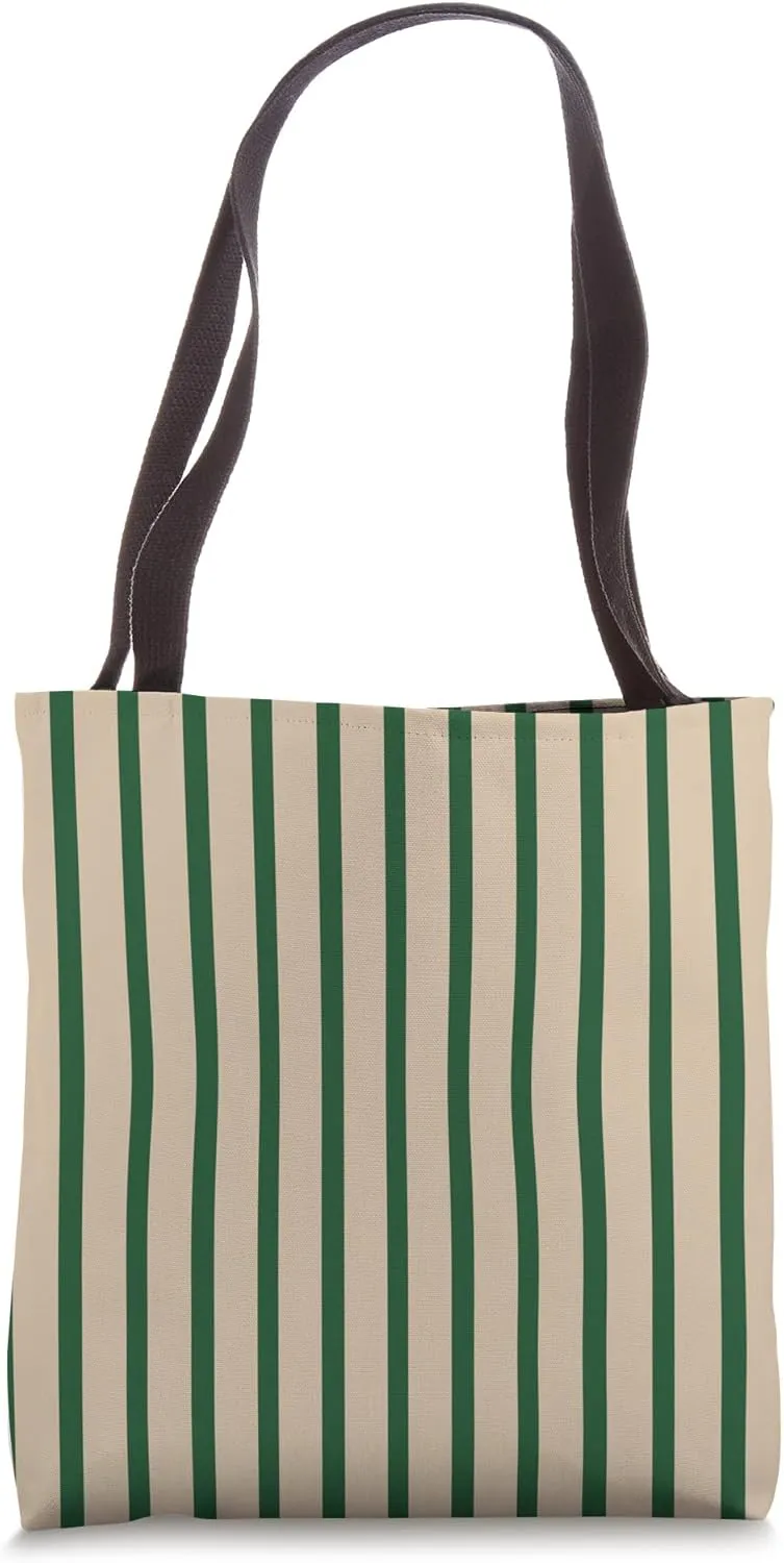 Aesthetic Green and Beige Stripes Chic Vertical Line Pattern Tote Bag
