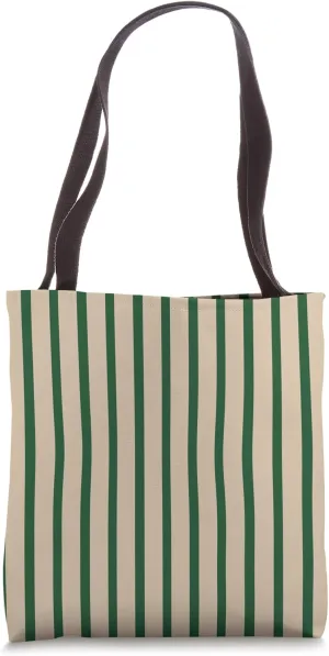 Aesthetic Green and Beige Stripes Chic Vertical Line Pattern Tote Bag