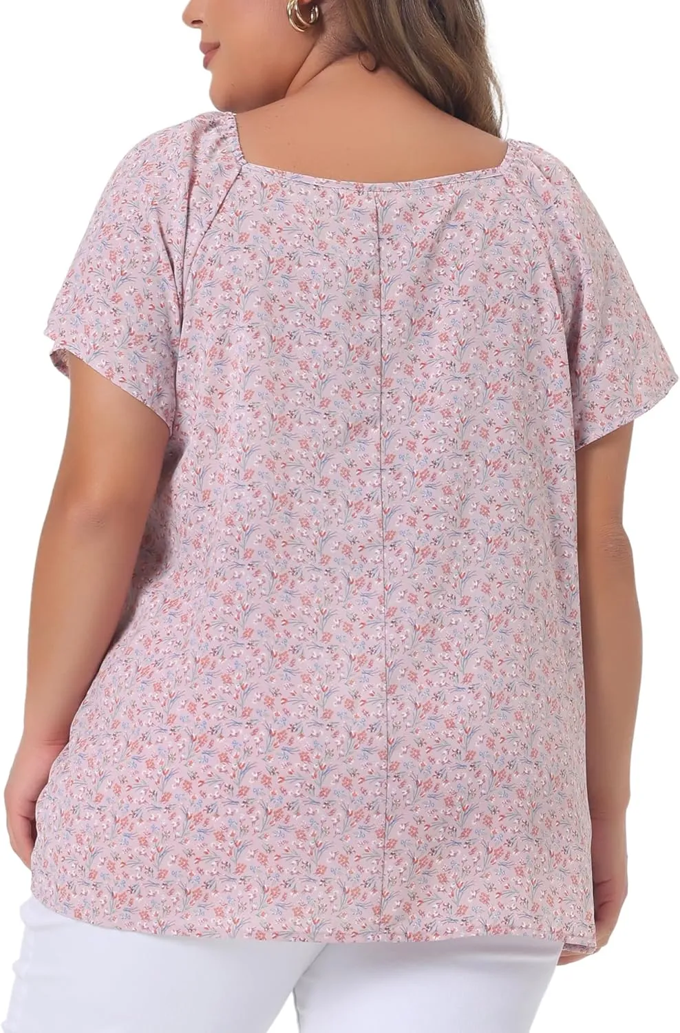 Agnes Orinda Plus Size Blouse for Women Short Sleeve Tie Neck Floral Print Casual Blouses Tops