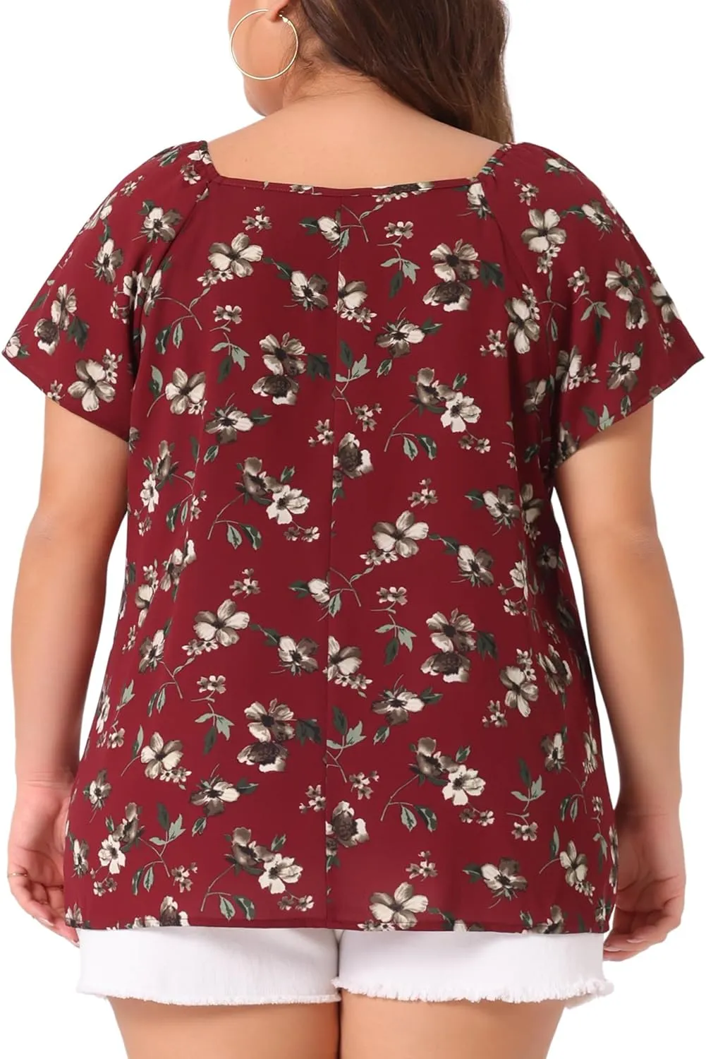 Agnes Orinda Plus Size Blouse for Women Short Sleeve Tie Neck Floral Print Casual Blouses Tops