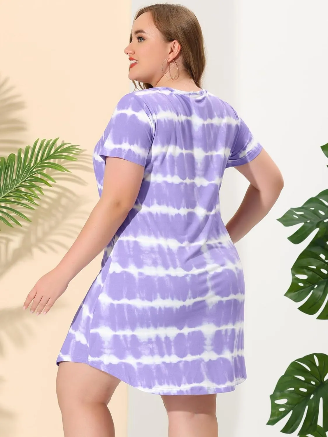 Agnes Orinda Tie Dye Dress for Women Plus Size 2024 Summer V Neck Short Sleeve Casual Dresses