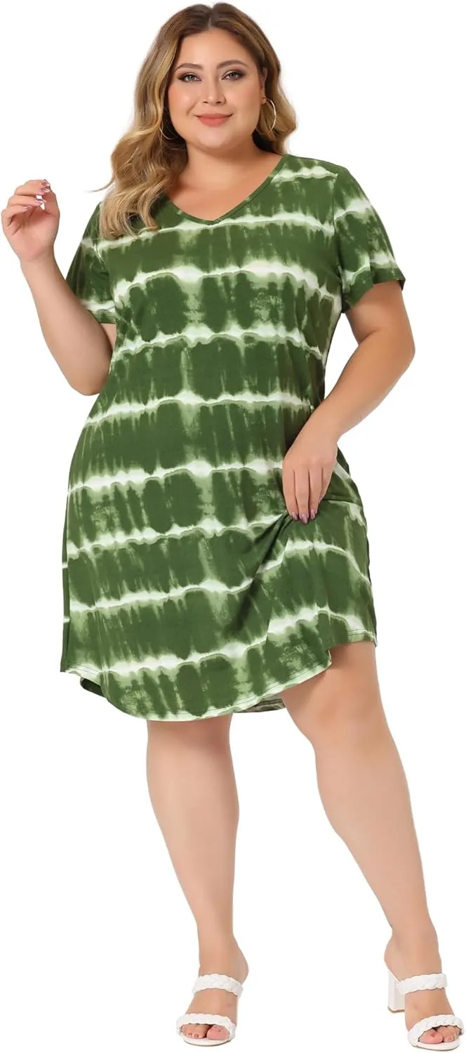 Agnes Orinda Tie Dye Dress for Women Plus Size 2024 Summer V Neck Short Sleeve Casual Dresses