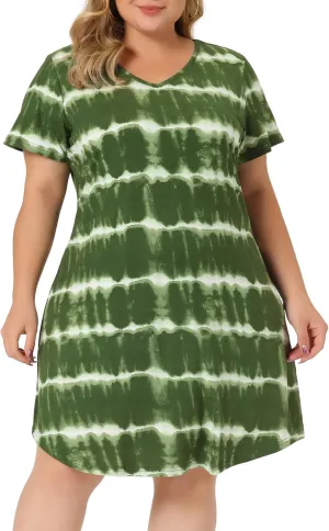 Agnes Orinda Tie Dye Dress for Women Plus Size 2024 Summer V Neck Short Sleeve Casual Dresses