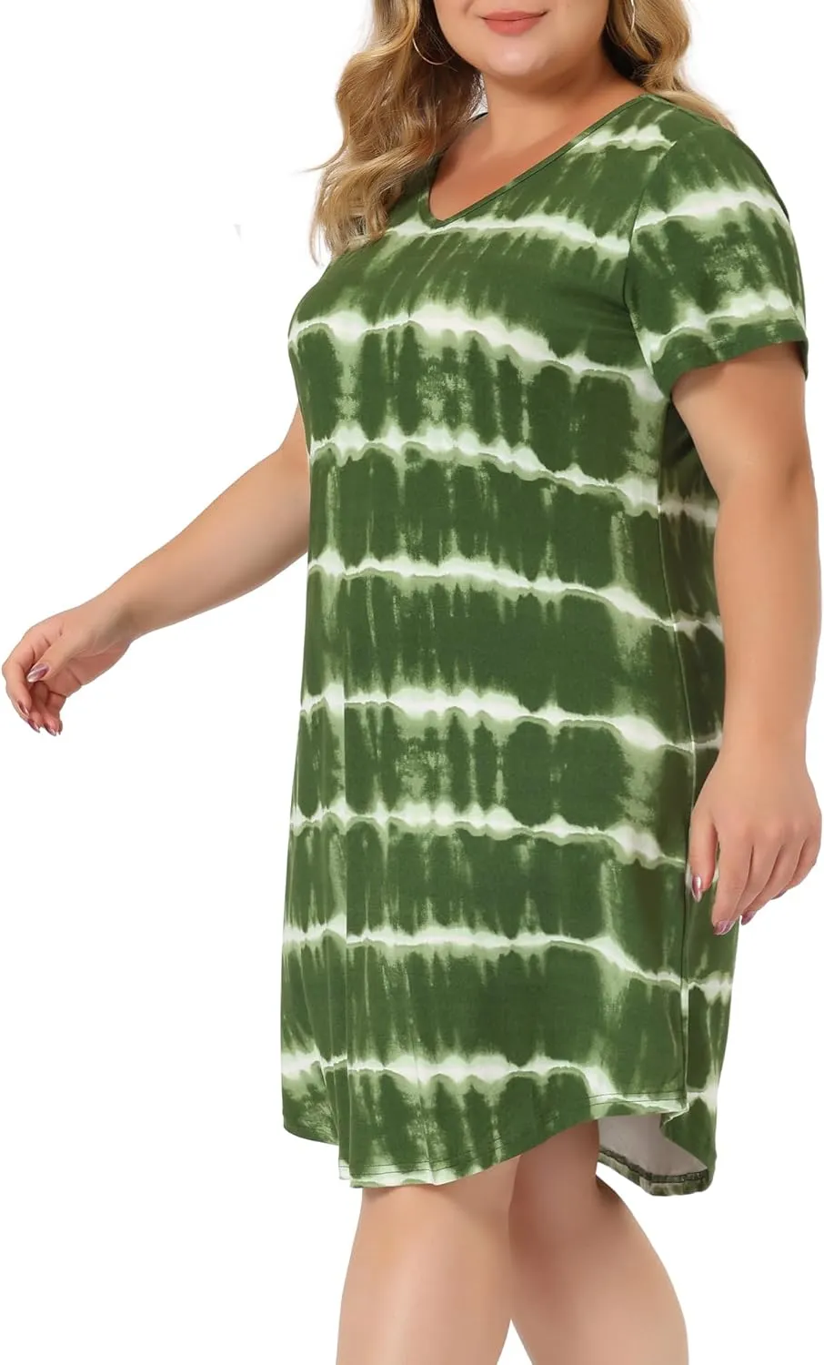 Agnes Orinda Tie Dye Dress for Women Plus Size 2024 Summer V Neck Short Sleeve Casual Dresses