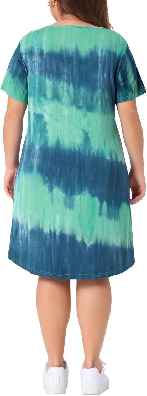 Agnes Orinda Tie Dye Dress for Women Plus Size 2024 Summer V Neck Short Sleeve Casual Dresses