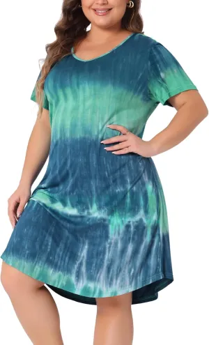 Agnes Orinda Tie Dye Dress for Women Plus Size 2024 Summer V Neck Short Sleeve Casual Dresses