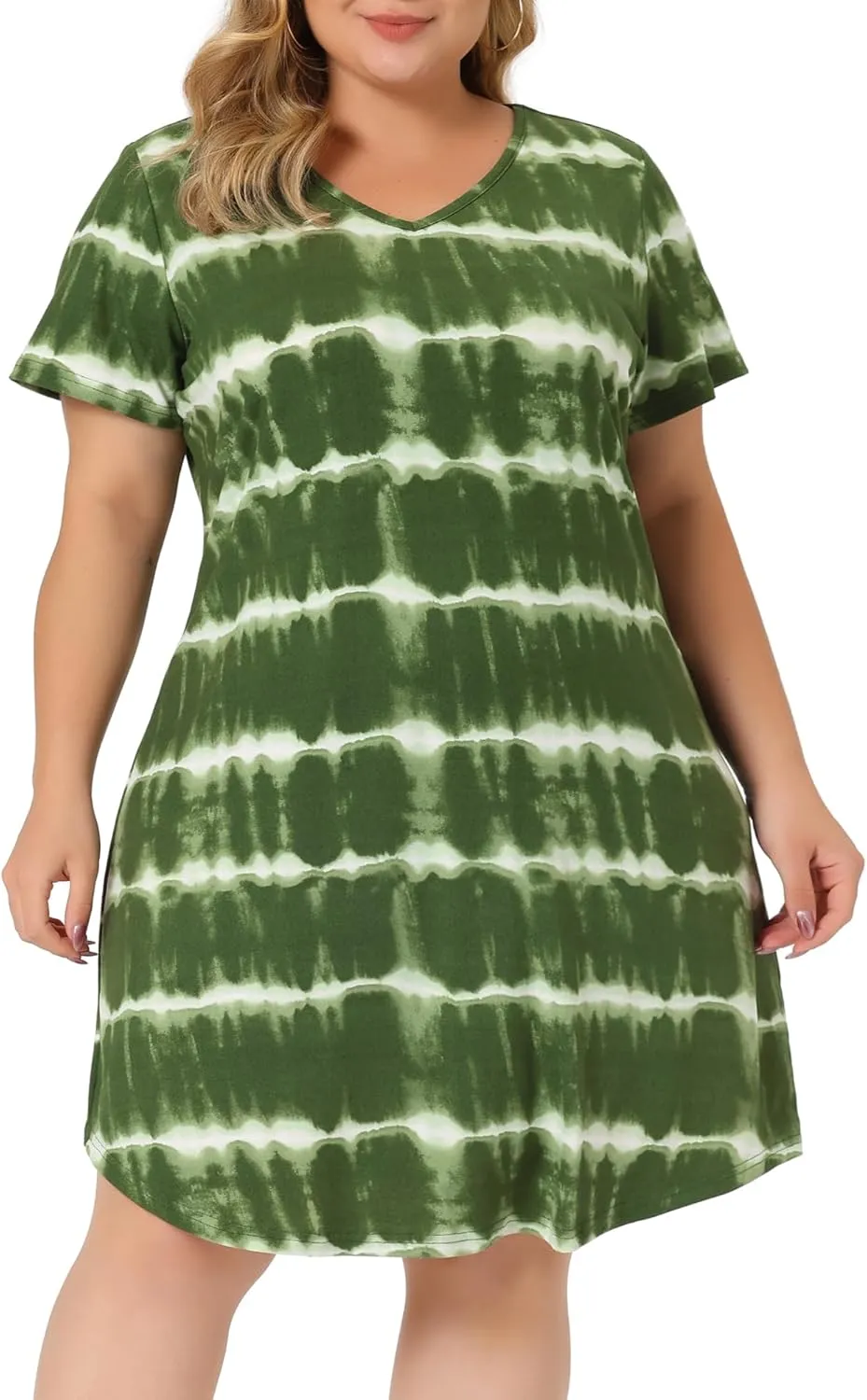 Agnes Orinda Tie Dye Dress for Women Plus Size 2024 Summer V Neck Short Sleeve Casual Dresses