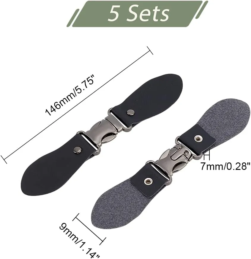 AHANDMAKER 5 Sets Sew on Toggle Closures, Black Metal Leather Cloak Clasp Fasteners, Sewing Snap Toggle Buttons, Coats Buckle Clips Duffle Jacket Buckle, Replacement Toggle Buckles for DIY Crafts