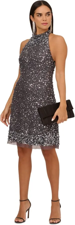 Aidan by Aidan Mattox Women's Beaded Halter Swing Dress
