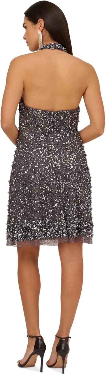 Aidan by Aidan Mattox Women's Beaded Halter Swing Dress