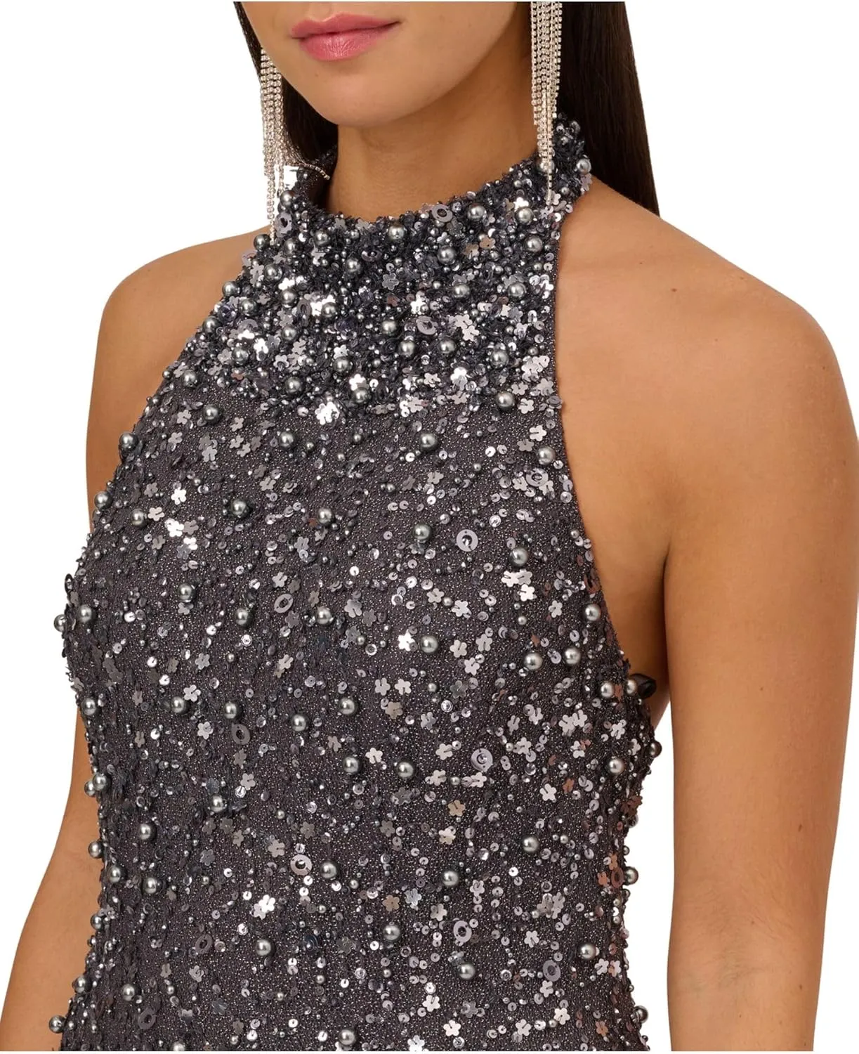 Aidan by Aidan Mattox Women's Beaded Halter Swing Dress