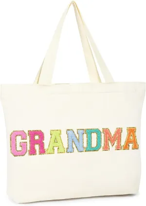 Aileam Grandma Tote Bag Mothers Day Gifts for Grandma Birthday Gigi Nana Bag Tote Best New Gift Canvas Shopping Bag