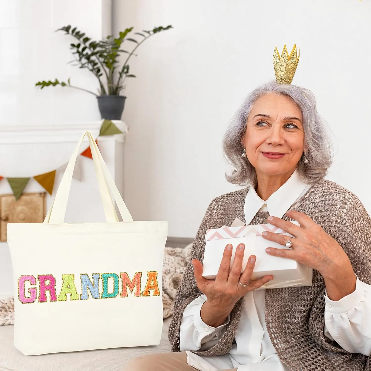 Aileam Grandma Tote Bag Mothers Day Gifts for Grandma Birthday Gigi Nana Bag Tote Best New Gift Canvas Shopping Bag