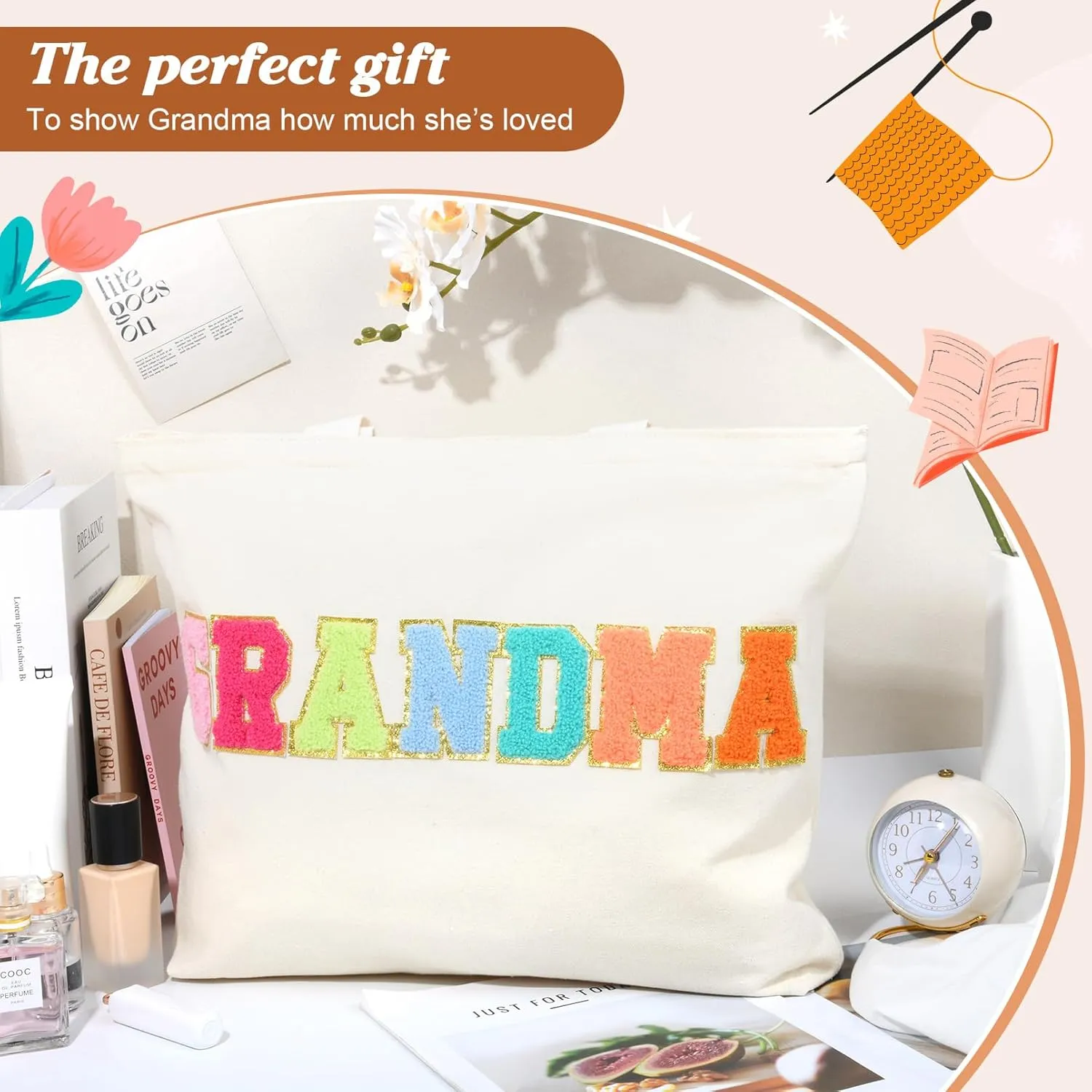 Aileam Grandma Tote Bag Mothers Day Gifts for Grandma Birthday Gigi Nana Bag Tote Best New Gift Canvas Shopping Bag