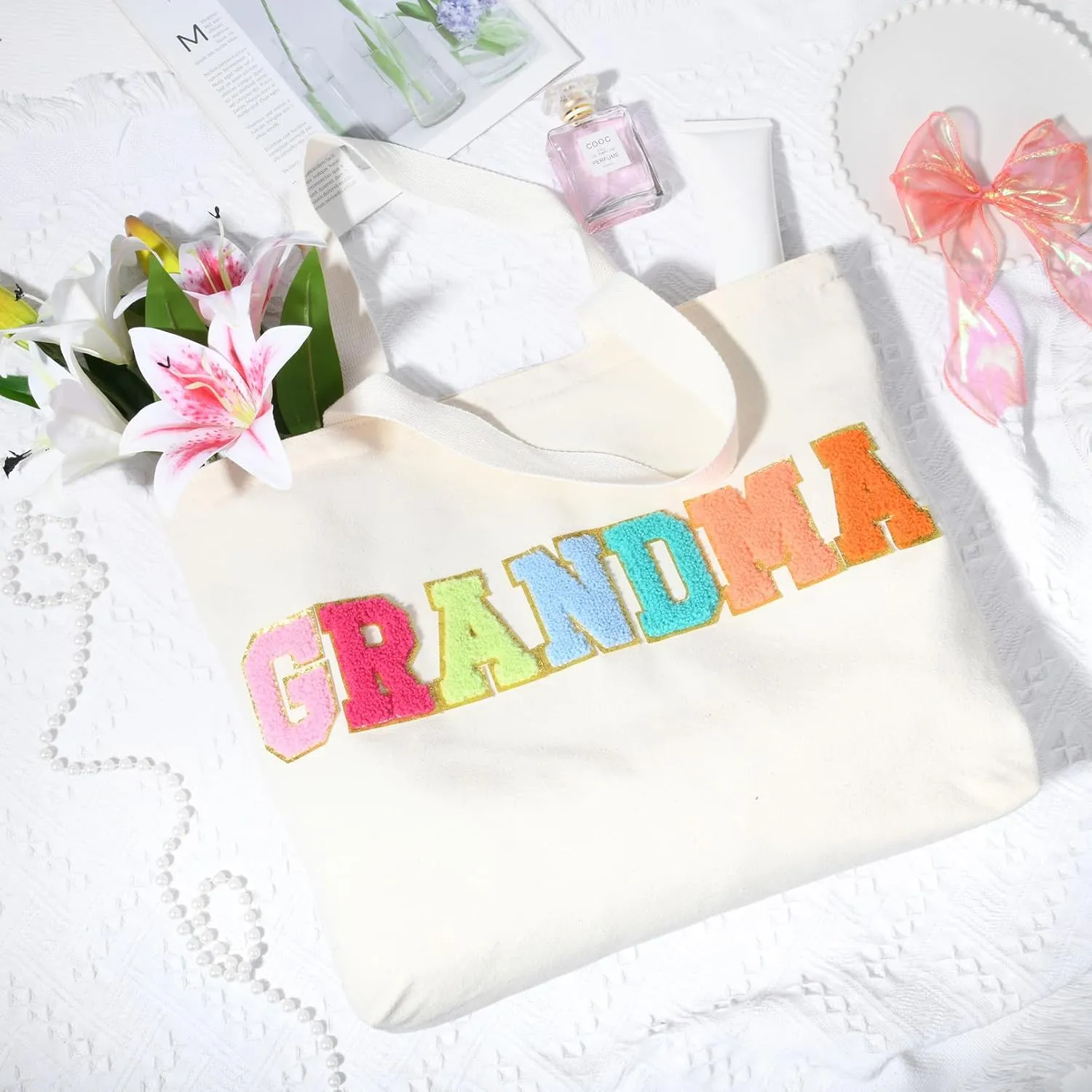Aileam Grandma Tote Bag Mothers Day Gifts for Grandma Birthday Gigi Nana Bag Tote Best New Gift Canvas Shopping Bag