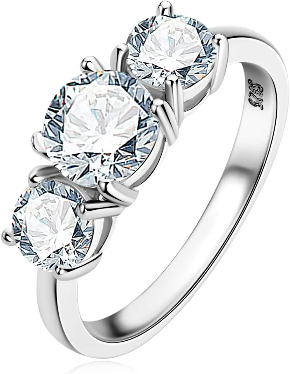AINUOSHI 2-4CT Moissanite Engagement Ring, 3-stone Wedding Band for Women 925 Sterling Silver Round Cut lab Created Diamond Anniversary Promise Rings for Her Christmas Gift, Jewelry Box Packed With Certificate