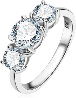 AINUOSHI 2-4CT Moissanite Engagement Ring, 3-stone Wedding Band for Women 925 Sterling Silver Round Cut lab Created Diamond Anniversary Promise Rings for Her Christmas Gift, Jewelry Box Packed With Certificate