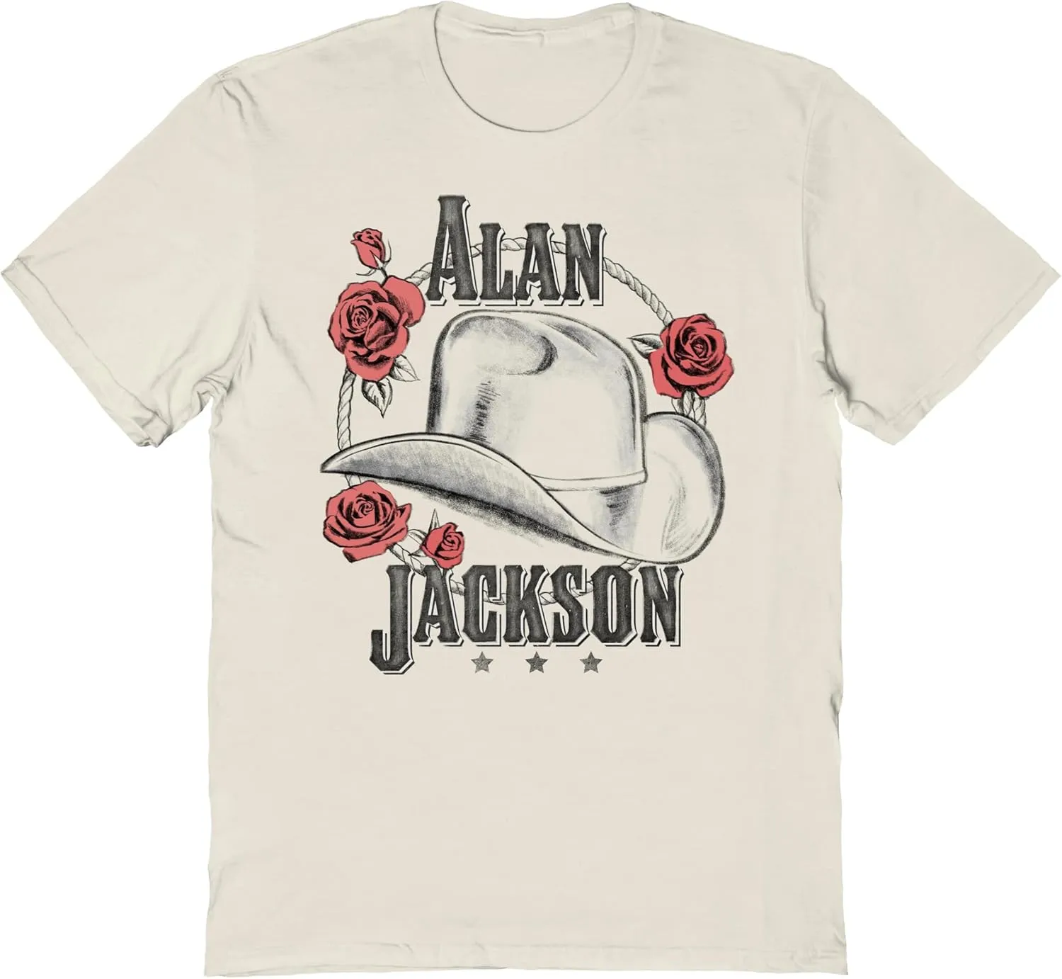 Alan Jackson Hat and Roses Adult Short Sleeve T Shirt Country Music Singer Vintage Style Graphic Tees