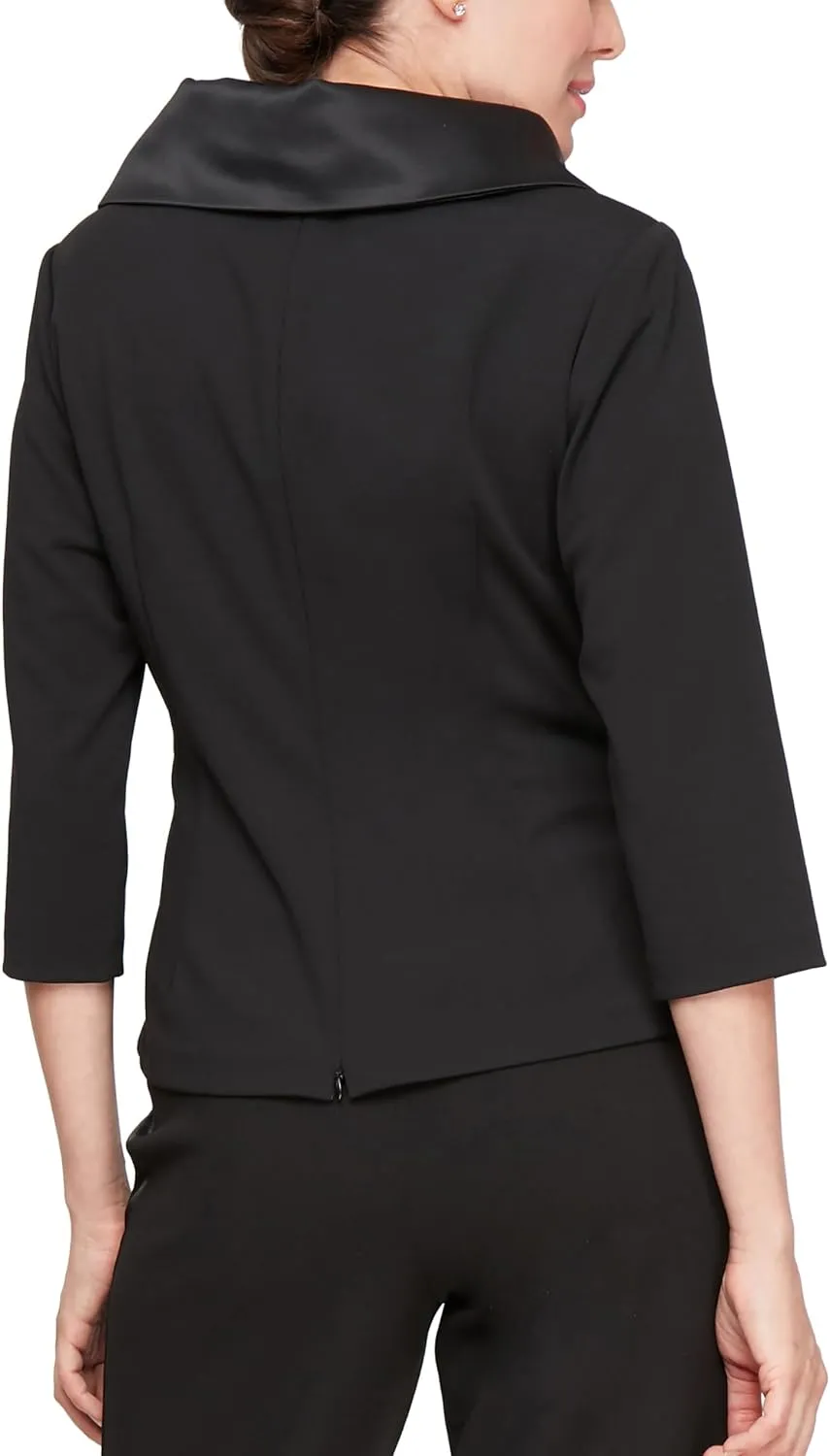 Alex Evenings Women's 3/4 Sleeve Tuxedo Top with Tie Waist, Formal Blouse (Petite and Regular Sizes)