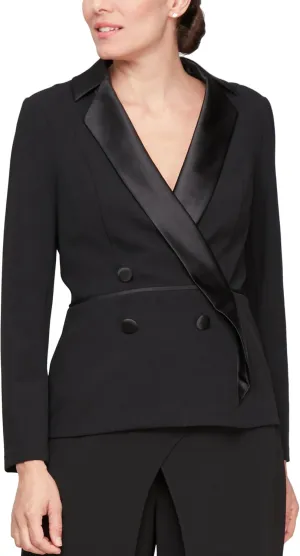 Alex Evenings Women's 3/4 Sleeve Tuxedo Top with Tie Waist, Formal Blouse (Petite and Regular Sizes)
