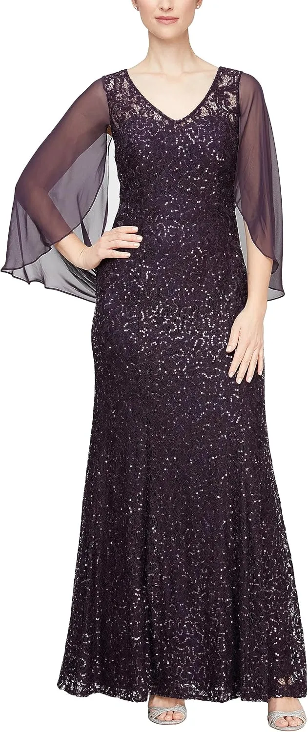 Alex Evenings Women's Long A-line Dress with Draped Cowl Back