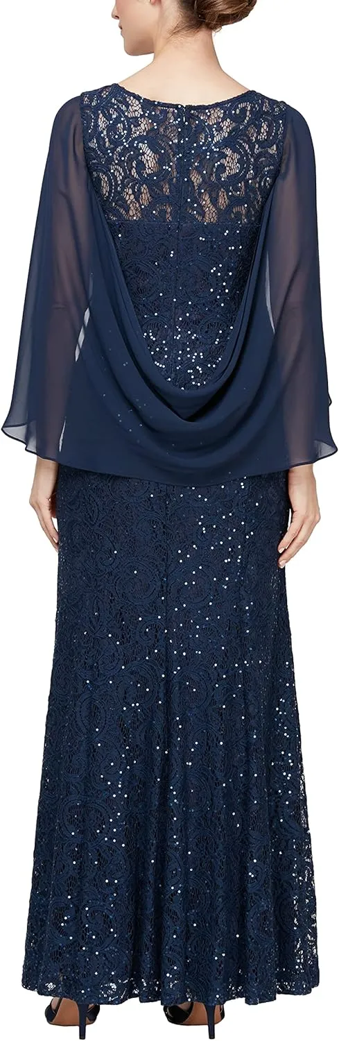 Alex Evenings Women's Long A-line Dress with Draped Cowl Back