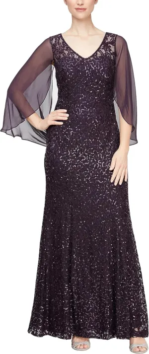 Alex Evenings Women's Long A-line Dress with Draped Cowl Back